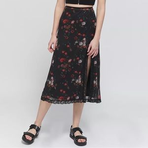 Urban outfitters floral mesh midi skirt with lace and side slit